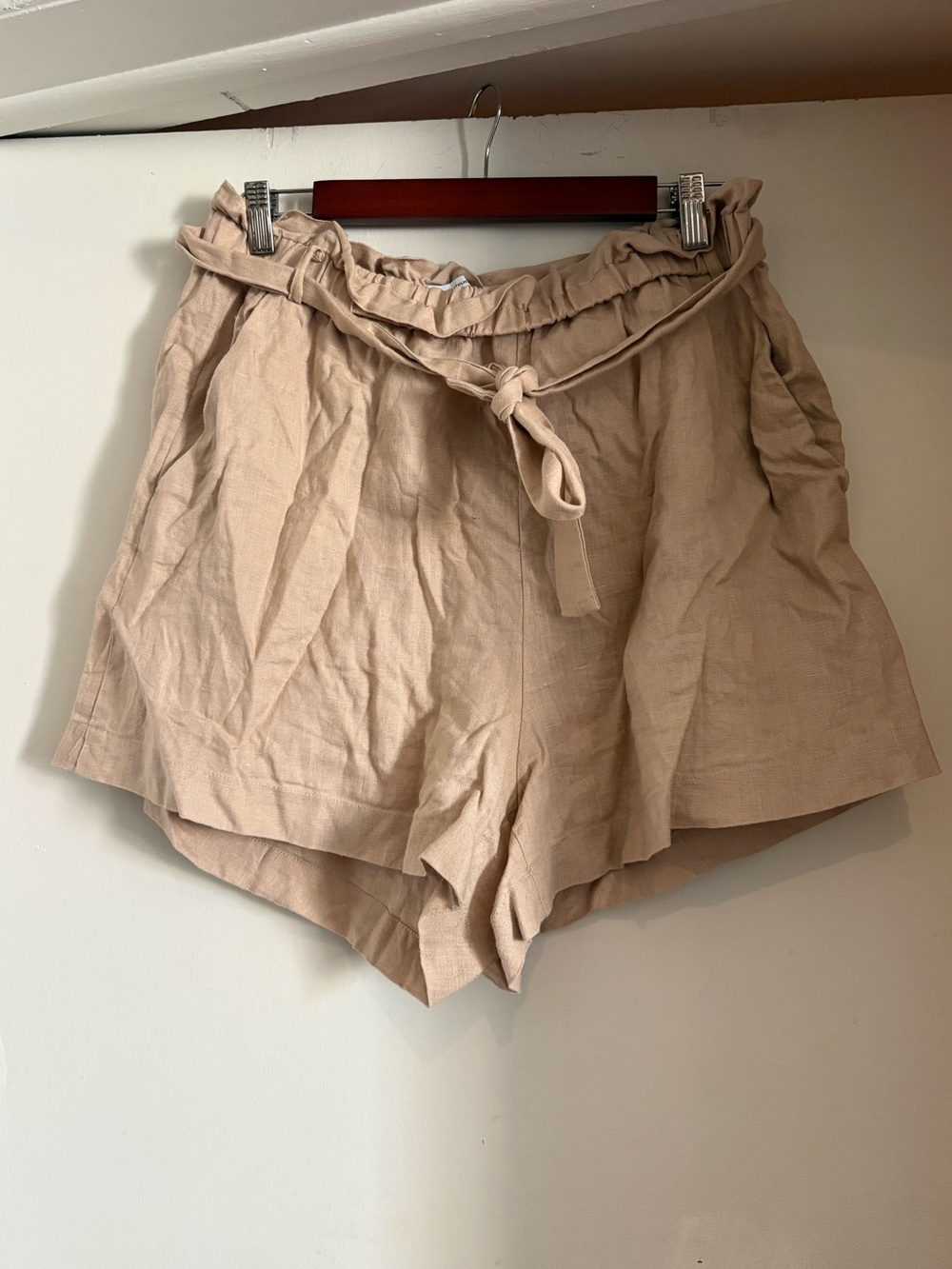 & other stories Beige Linen Paperbag Waist Women's Shorts with Tie